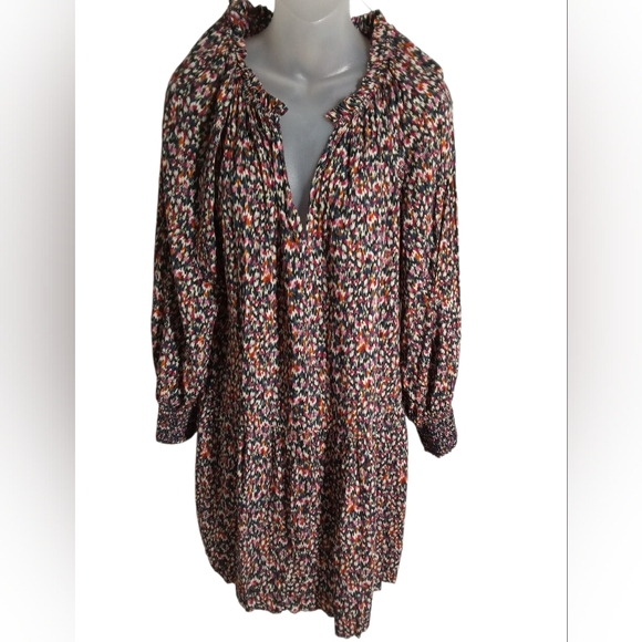 Velvet by Graham & Spencer Multicolor Ditsy Floral Tiered Smock Sleeve Boho Dres - Picture 2 of 10